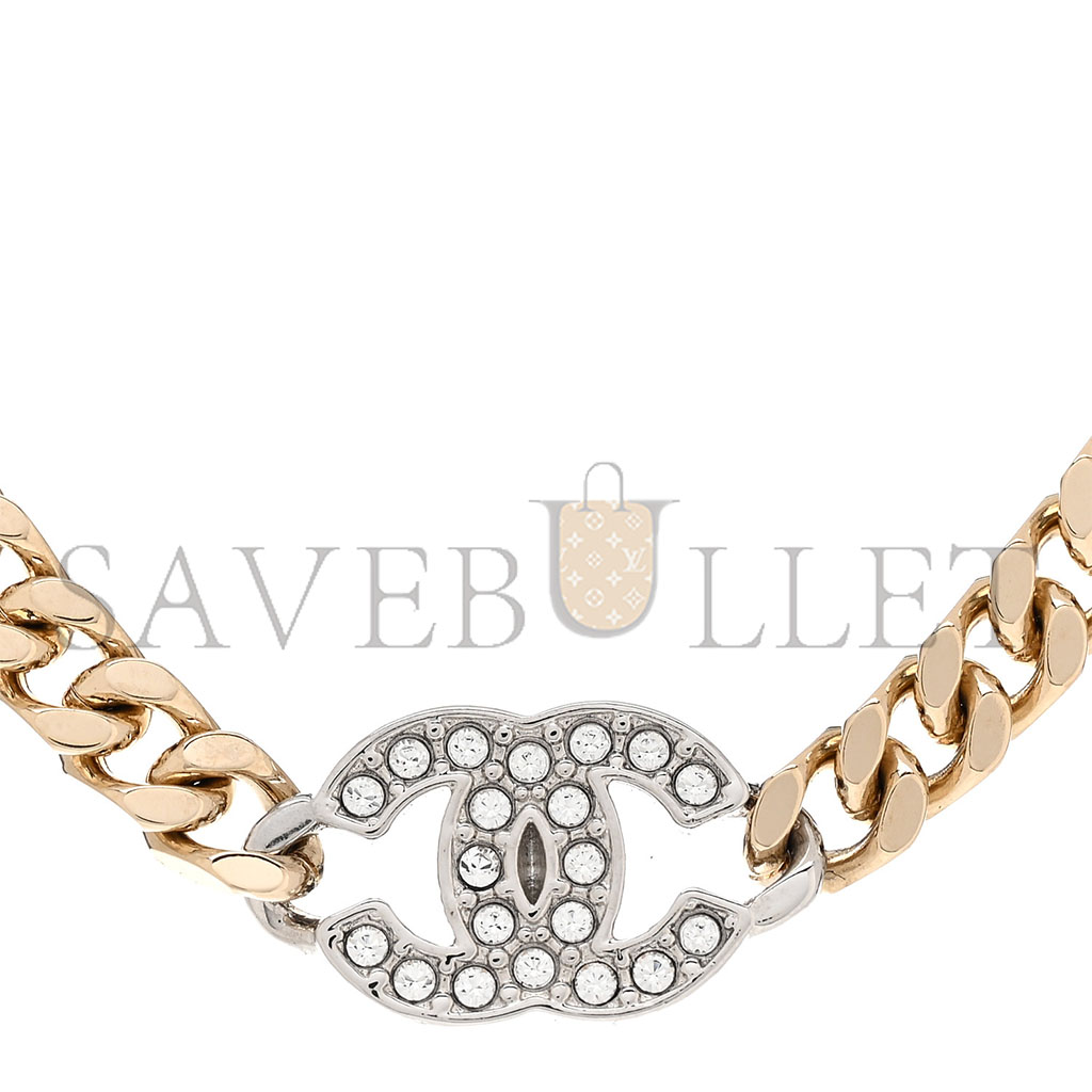 CHANEL CRYSTAL CHAIN CC LINK CHOKER GOLD SILVER 1388448